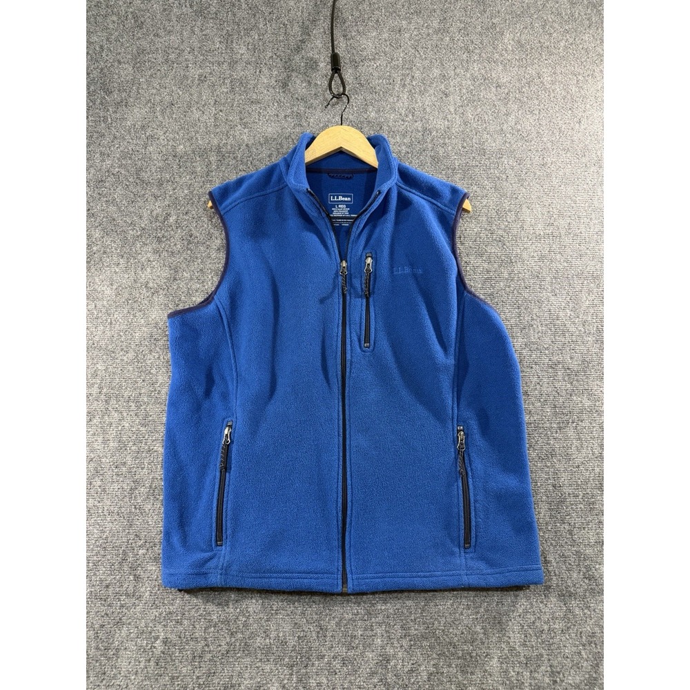 L.L. Bean Fleece Vest Mens L Blue Polartec Full Zip Sleeveless Jacket 284628
